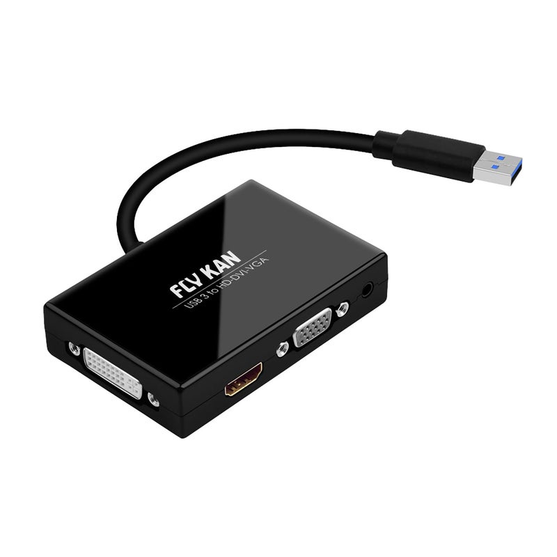 FLY KAN USB 3.0 to HDMI-DVI-VGA Video External Graphics Card Adapter for Multiple Monitors/Laptop-Add HDMI and DVI-D or VGA Adapter- Support Windows-Mirrored, Extended or Primary Display - Image 1